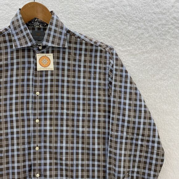Thomas Dean Shirt Men's Large Multicolor Flip Cuff Plaid Long Sleeve Button Up - Picture 5 of 15